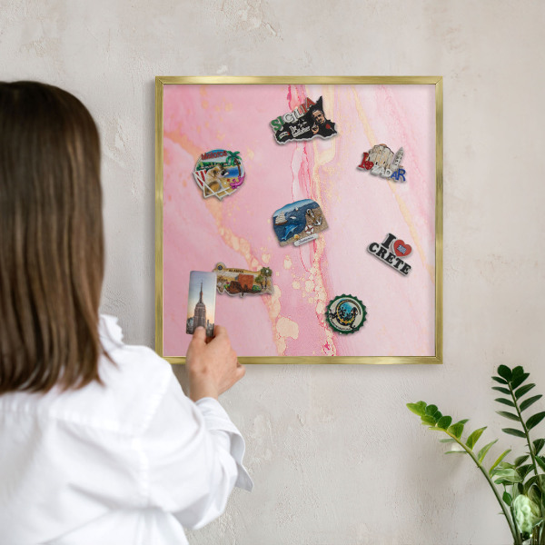 Magnettafel dekorativ bedruckt mit goldenem Rahmen Rosa Eleganz