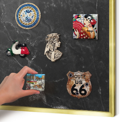Magnettafel für Urlaubsmagnete in Goldrahmen Schwarzer Marmor