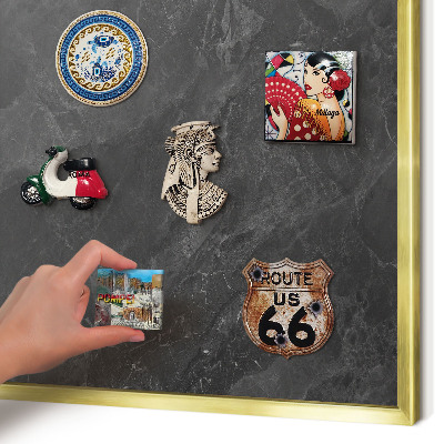 Magnettafel für Urlaubsmagnete in Goldrahmen Graue Eleganz
