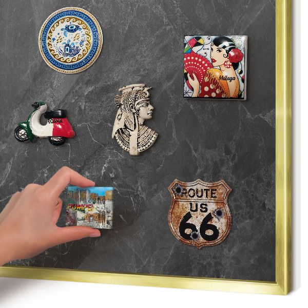 Magnettafel für Urlaubsmagnete in Goldrahmen Graue Eleganz