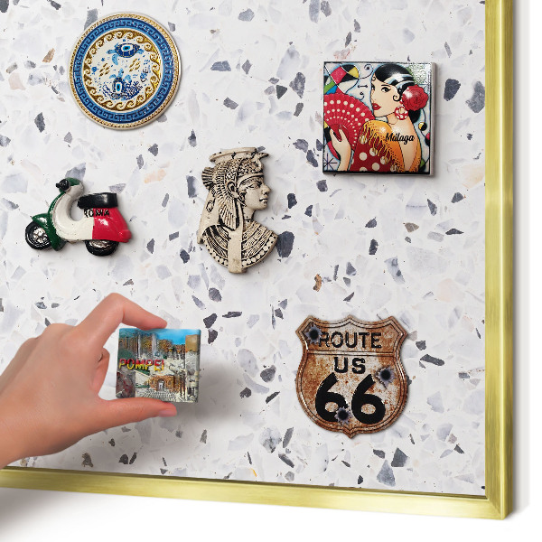 Magnettafel dekorativ bedruckt mit goldenem Rahmen Terrazzo-Stil