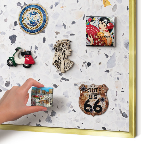 Magnettafel dekorativ bedruckt mit goldenem Rahmen Terrazzo-Stil