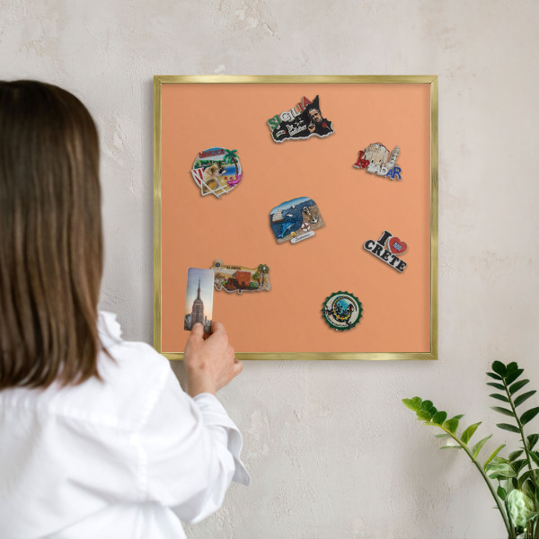 Magnettafel dekorativ bedruckt mit goldenem Rahmen Pastellorange