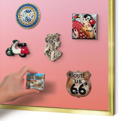 Magnettafel für Urlaubsmagnete in Goldrahmen Rosa-Orange