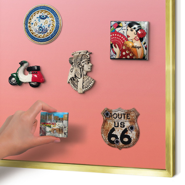 Magnettafel für Urlaubsmagnete in Goldrahmen Rosa-Orange