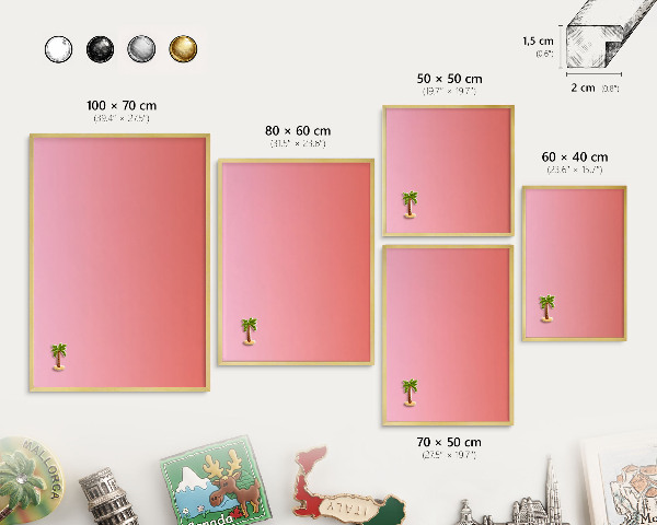 Magnettafel für Urlaubsmagnete in Goldrahmen Rosa-Orange