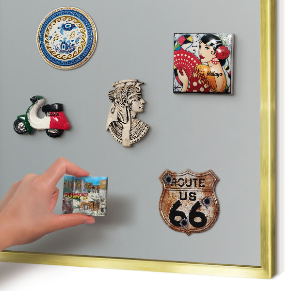 Magnettafel für Urlaubsmagnete in Goldrahmen Blauer Farbverlauf