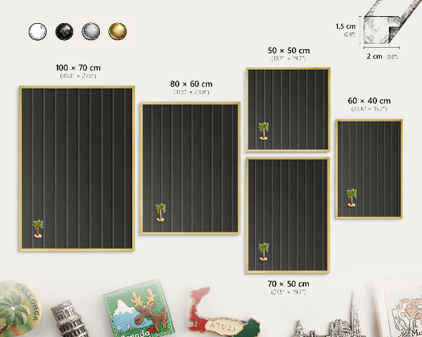 Magnettafel für Urlaubsmagnete in Goldrahmen Paneeltextur