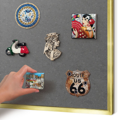 Magnettafel für Urlaubsmagnete in Goldrahmen Graue Textur