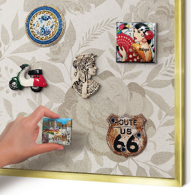 Magnettafel für Urlaubsmagnete in Goldrahmen Vintage-Blumen