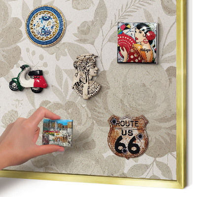 Magnettafel für Urlaubsmagnete in Goldrahmen Vintage-Blumen