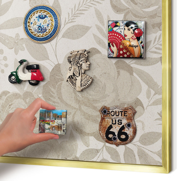 Magnettafel für Urlaubsmagnete in Goldrahmen Vintage-Blumen