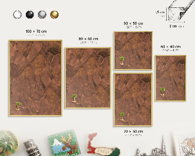 Magnettafel für Urlaubsmagnete in Goldrahmen Steinstruktur