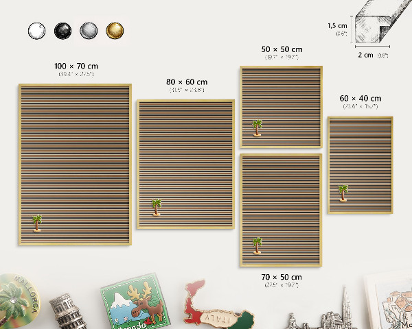 Magnettafel für Urlaubsmagnete in Goldrahmen Geometrisches Muster