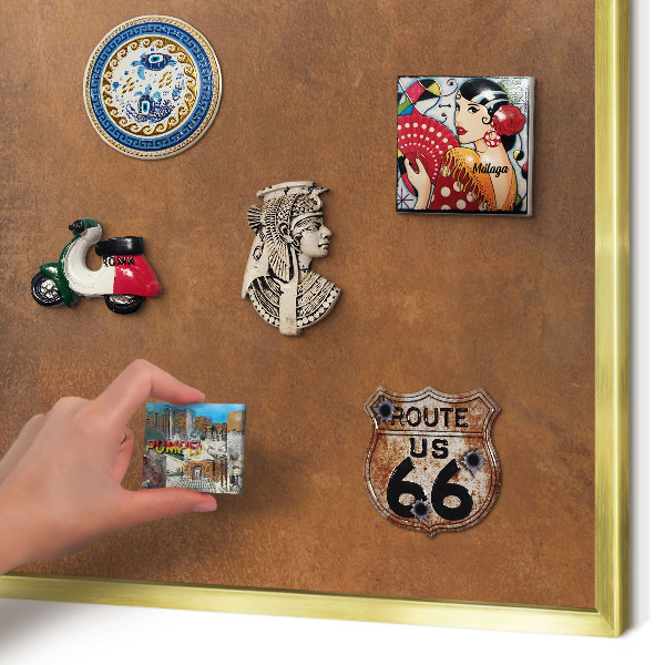 Magnettafel für Urlaubsmagnete in Goldrahmen Braune Textur