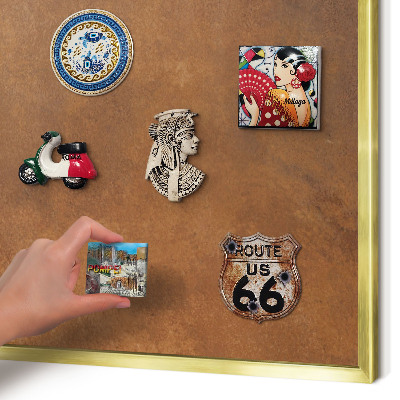Magnettafel für Urlaubsmagnete in Goldrahmen Braune Textur