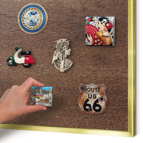 Magnettafel dekorativ bedruckt mit goldenem Rahmen Braunes Holz