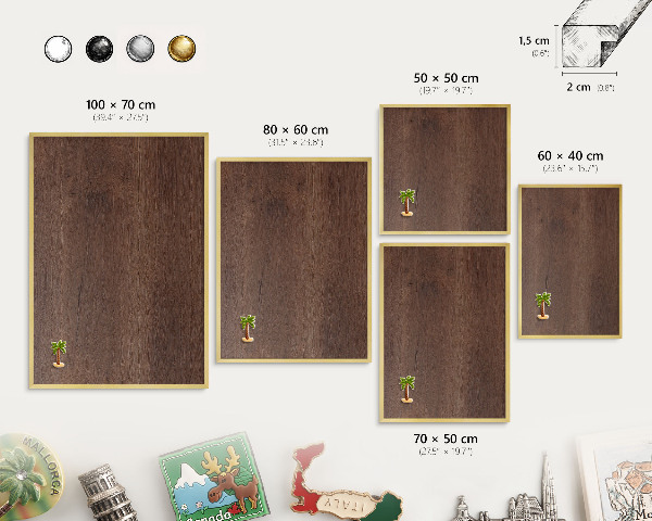 Magnettafel dekorativ bedruckt mit goldenem Rahmen Braunes Holz
