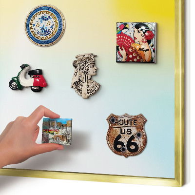 Magnettafel für Urlaubsmagnete in Goldrahmen Pastellfarbene Entspannung