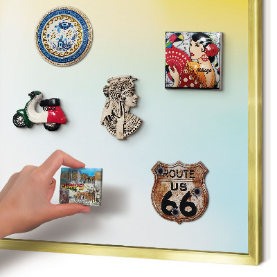 Magnettafel für Urlaubsmagnete in Goldrahmen Pastellfarbene Entspannung