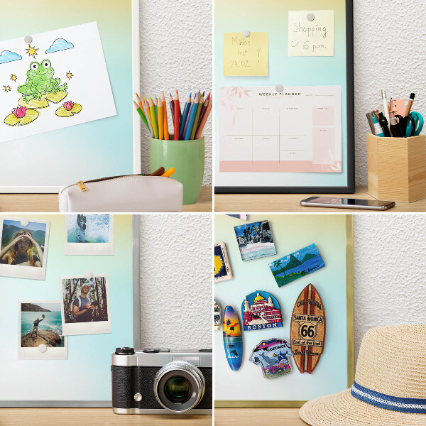 Magnettafel für Urlaubsmagnete in Goldrahmen Pastellfarbene Entspannung