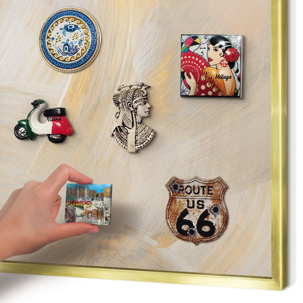 Magnettafel für Urlaubsmagnete in Goldrahmen Elegante Abstraktion