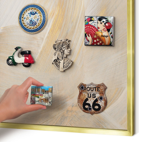Magnettafel für Urlaubsmagnete in Goldrahmen Elegante Abstraktion