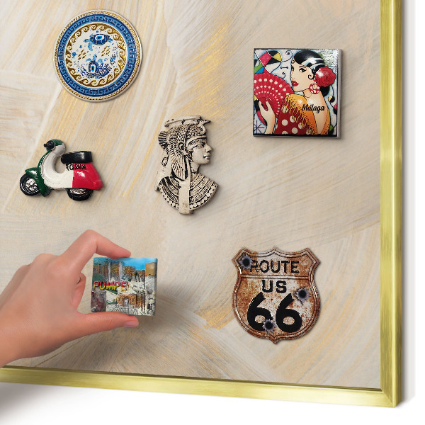 Magnettafel für Urlaubsmagnete in Goldrahmen Elegante Abstraktion