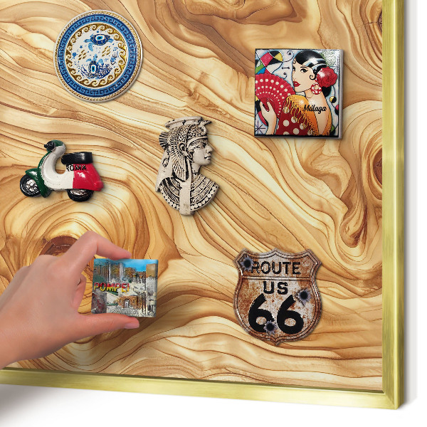Magnettafel dekorativ bedruckt mit goldenem Rahmen Holzstruktur