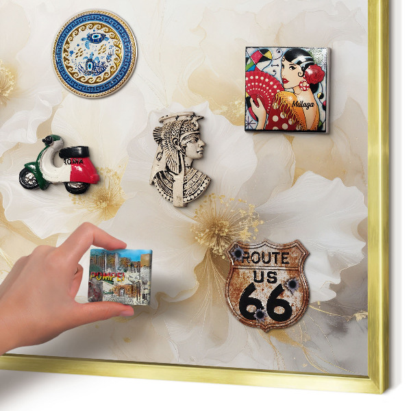 Magnettafel dekorativ bedruckt mit goldenem Rahmen Pastellblumen