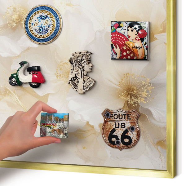 Magnettafel dekorativ bedruckt mit goldenem Rahmen Pastellblumen