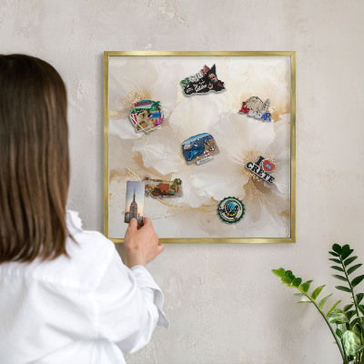 Magnettafel dekorativ bedruckt mit goldenem Rahmen Pastellblumen