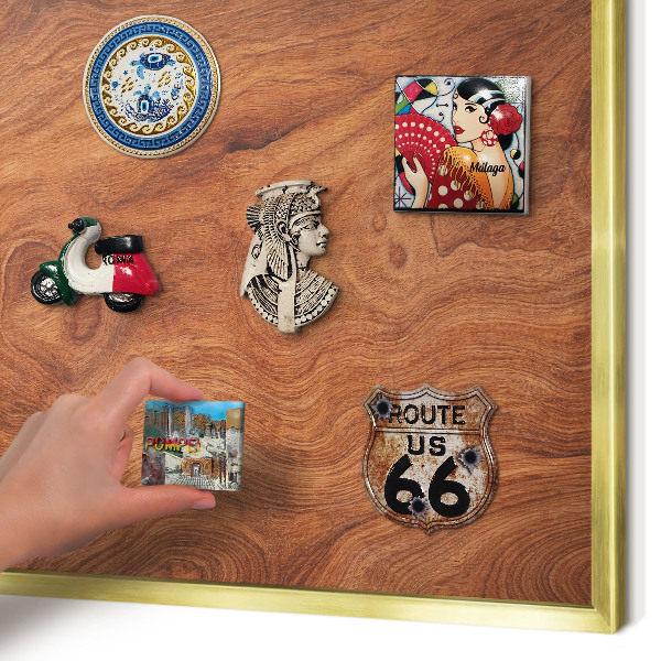 Magnettafel dekorativ bedruckt mit goldenem Rahmen Holzmaserung