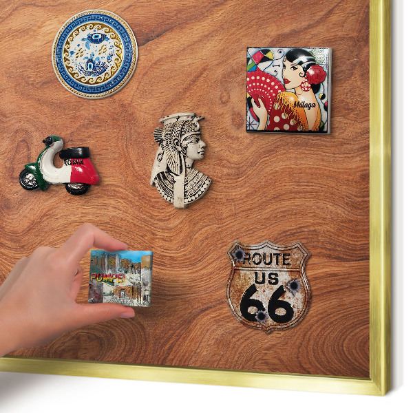 Magnettafel dekorativ bedruckt mit goldenem Rahmen Holzmaserung