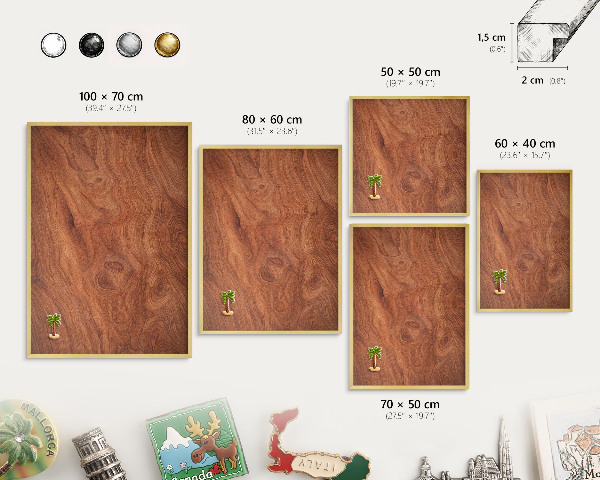 Magnettafel dekorativ bedruckt mit goldenem Rahmen Holzmaserung