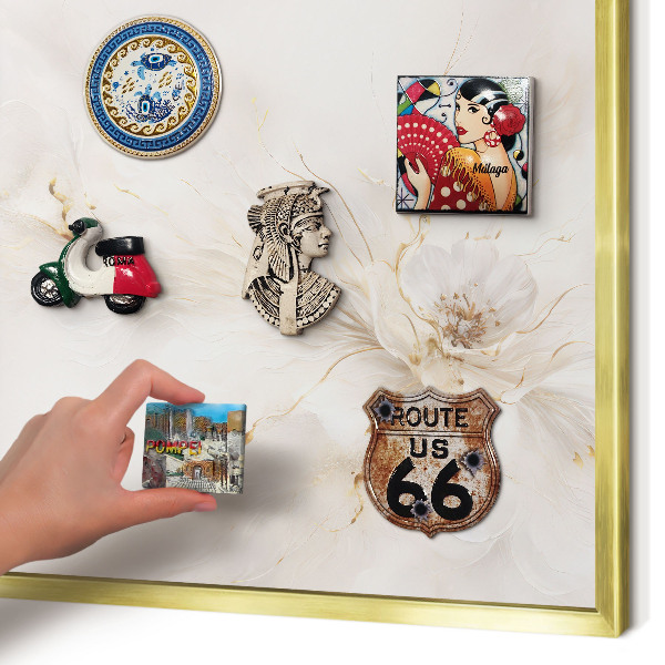 Magnettafel für Urlaubsmagnete in Goldrahmen Florale Eleganz