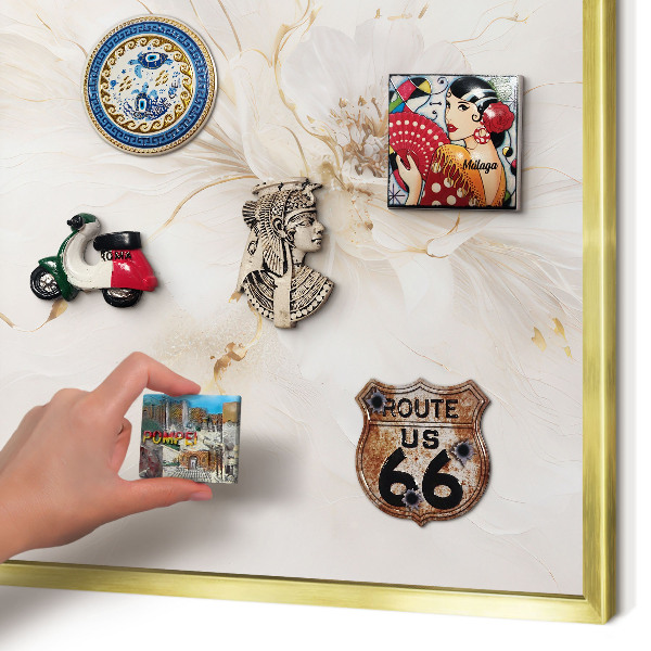Magnettafel für Urlaubsmagnete in Goldrahmen Florale Eleganz