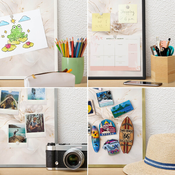 Magnettafel für Urlaubsmagnete in Goldrahmen Florale Eleganz