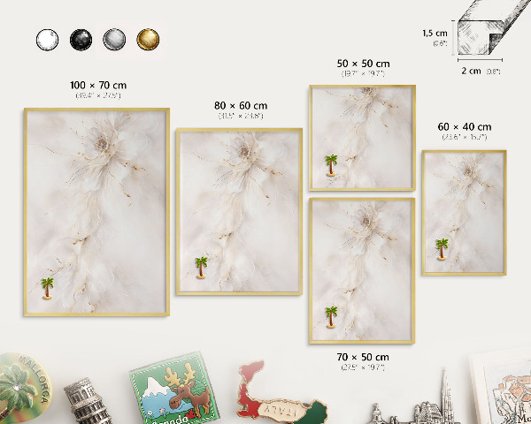 Magnettafel für Urlaubsmagnete in Goldrahmen Florale Eleganz