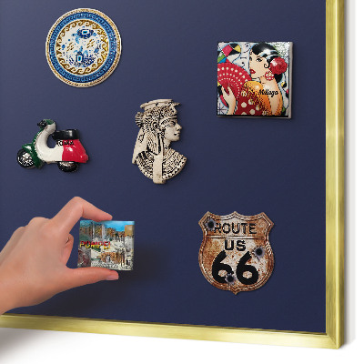 Magnettafel für Urlaubsmagnete in Goldrahmen Dunkelmarineblau