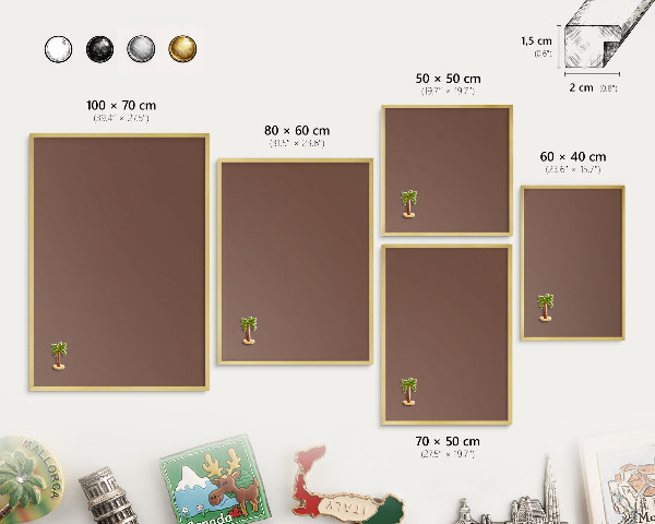 Magnettafel für Urlaubsmagnete in Goldrahmen Braune Farbe