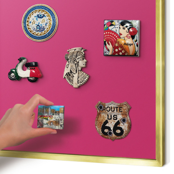 Magnettafel für Urlaubsmagnete in Goldrahmen Intensives Rosa