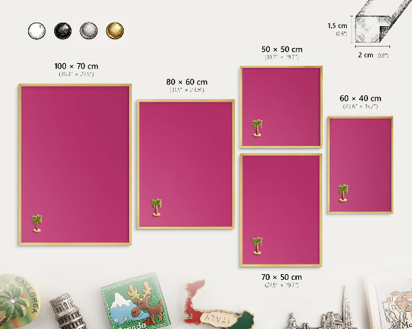 Magnettafel für Urlaubsmagnete in Goldrahmen Intensives Rosa