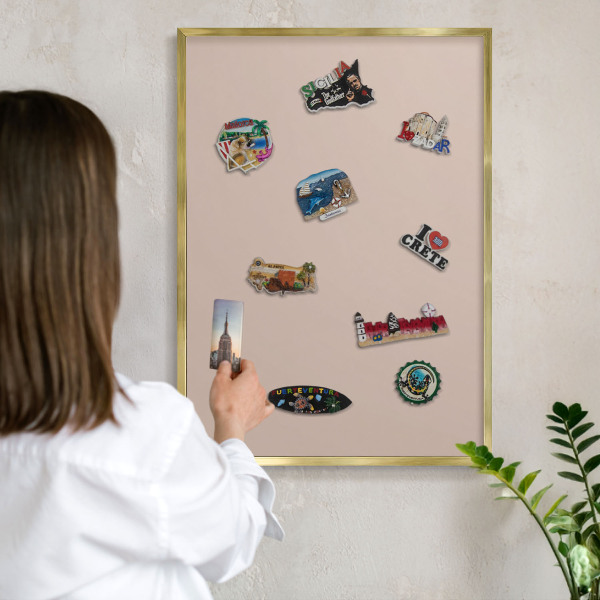 Magnettafel dekorativ bedruckt mit goldenem Rahmen Beige-Rosa