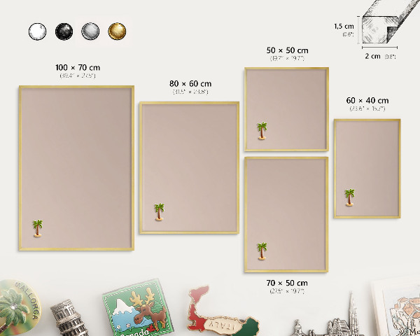 Magnettafel dekorativ bedruckt mit goldenem Rahmen Beige-Rosa