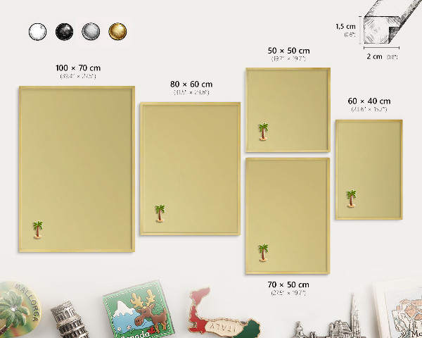 Magnettafel für Urlaubsmagnete in Goldrahmen Vintage-Gelb
