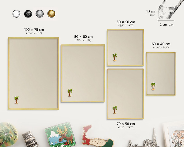Magnettafel für Urlaubsmagnete in Goldrahmen Heller Stein