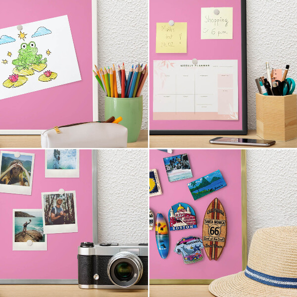 Magnettafel für Urlaubsmagnete in Goldrahmen Kühles Rosa