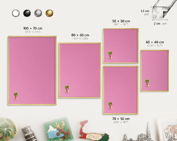 Magnettafel für Urlaubsmagnete in Goldrahmen Kühles Rosa