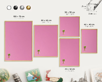 Magnettafel für Urlaubsmagnete in Goldrahmen Kühles Rosa